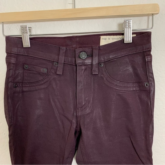 Rag & Bone Jeans Leggings Coated Womens 23 Wine Skinny Burgundy Waxed Denim - Picture 4 of 13